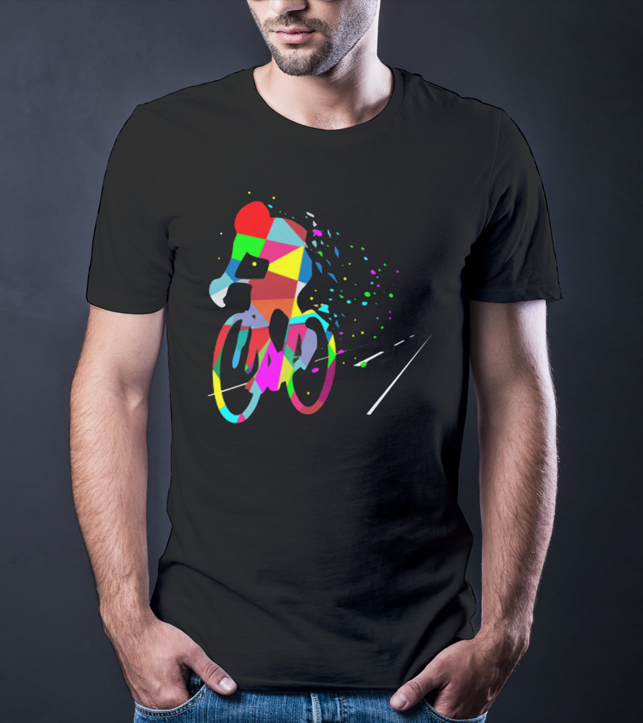 Cycling Forever Multicolor Abstract Bicyclist Road T-Shirt