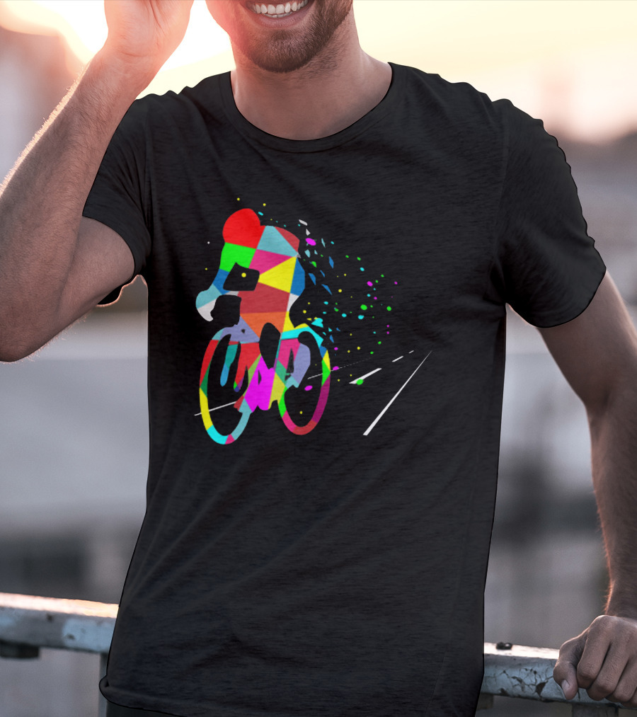 Cycling Forever Multicolor Abstract Bicyclist Road T-Shirt