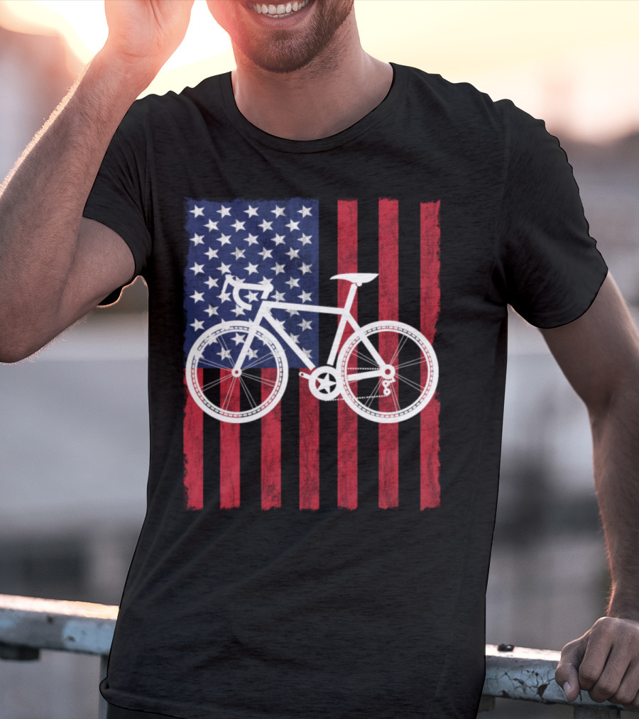 USA Flag Bicycle T-Shirt