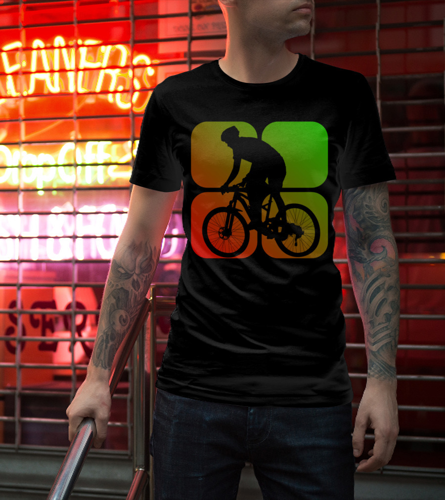 Cyclist Mountainbiker Silhouette On Gradient Quadrant Background T-Shirt