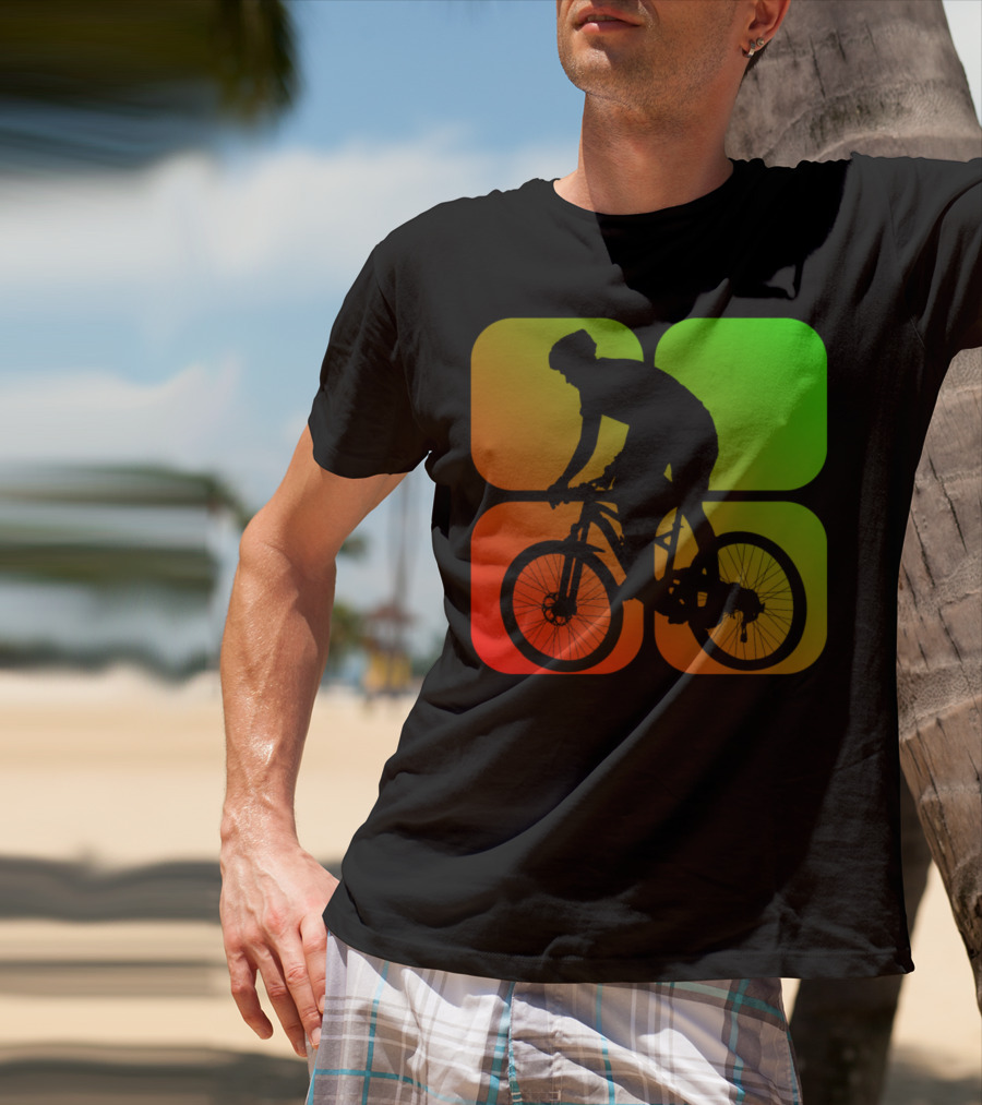 Cyclist Mountainbiker Silhouette On Gradient Quadrant Background T-Shirt
