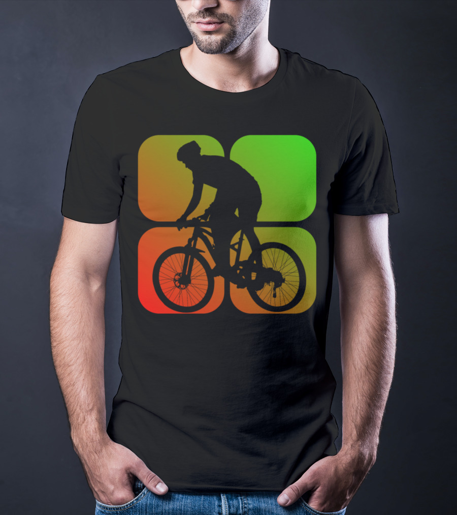 Cyclist Mountainbiker Silhouette On Gradient Quadrant Background T-Shirt