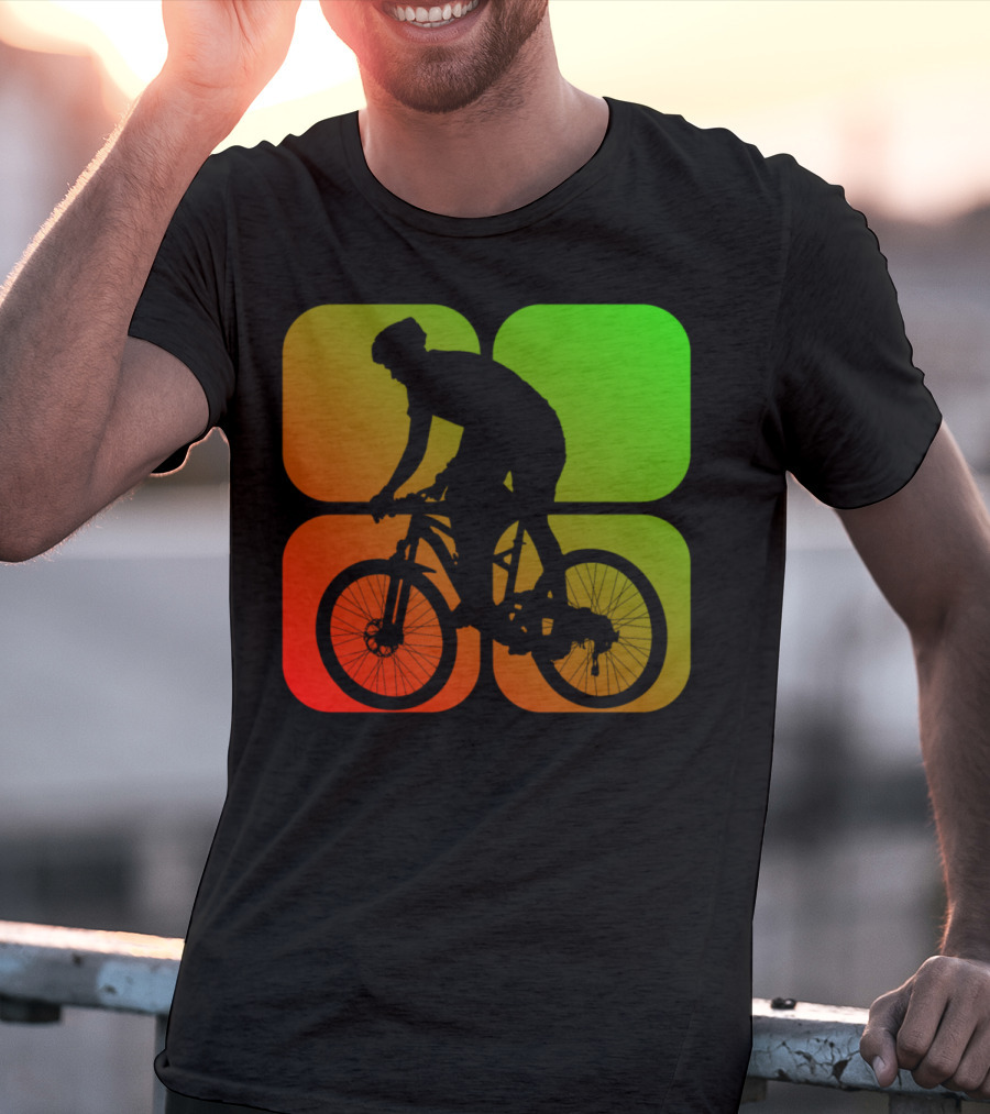 Cyclist Mountainbiker Silhouette On Gradient Quadrant Background T-Shirt