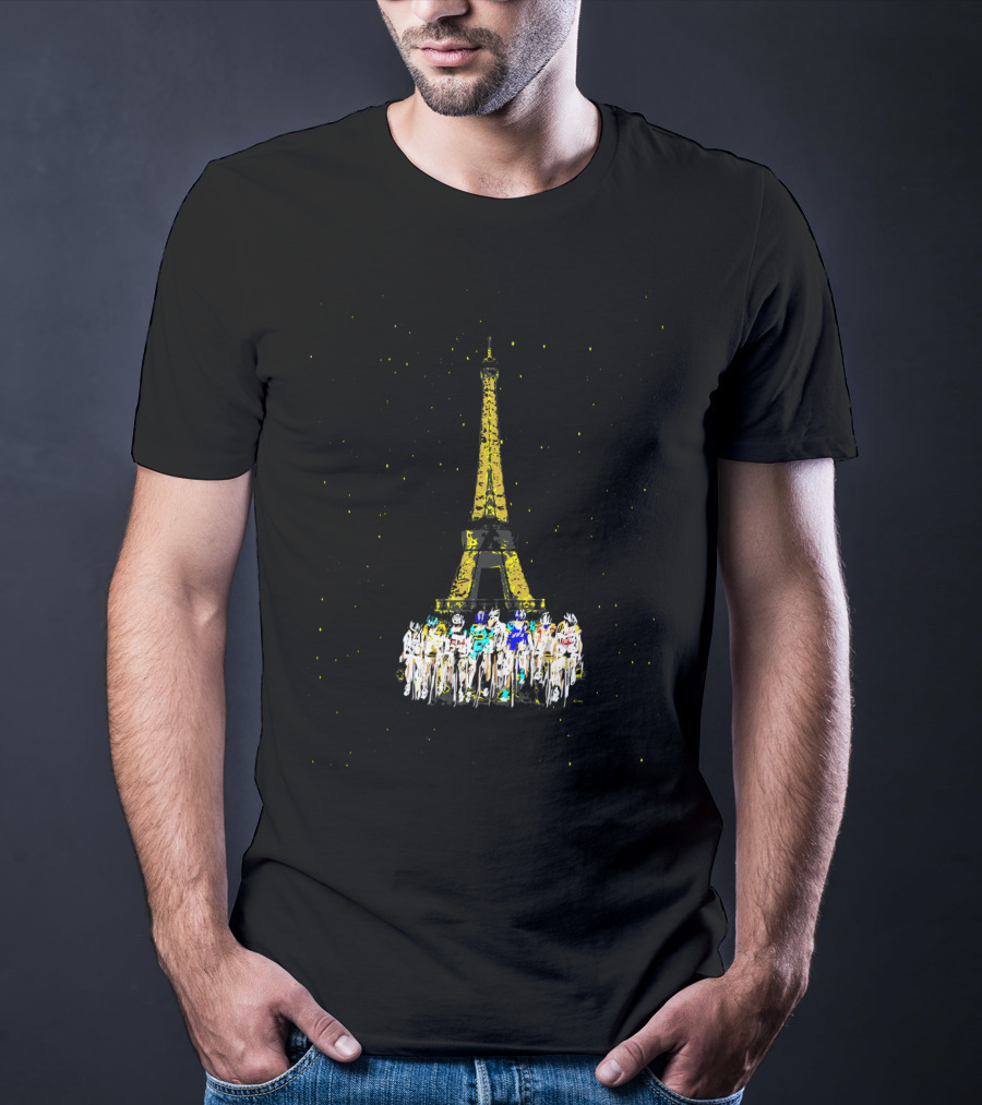 Eiffel Tower Paris Cyclists Night Scene T-Shirt