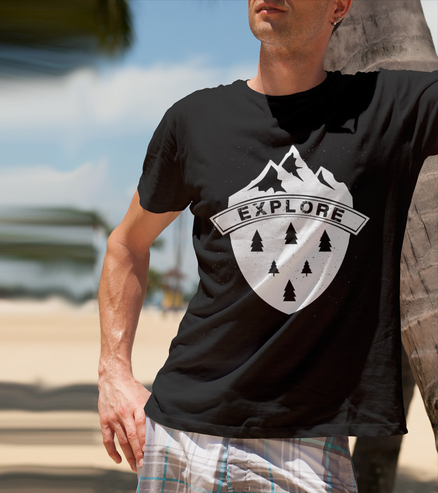 Explore The Great Outdoors Mountains Trees Badge T-Shirt