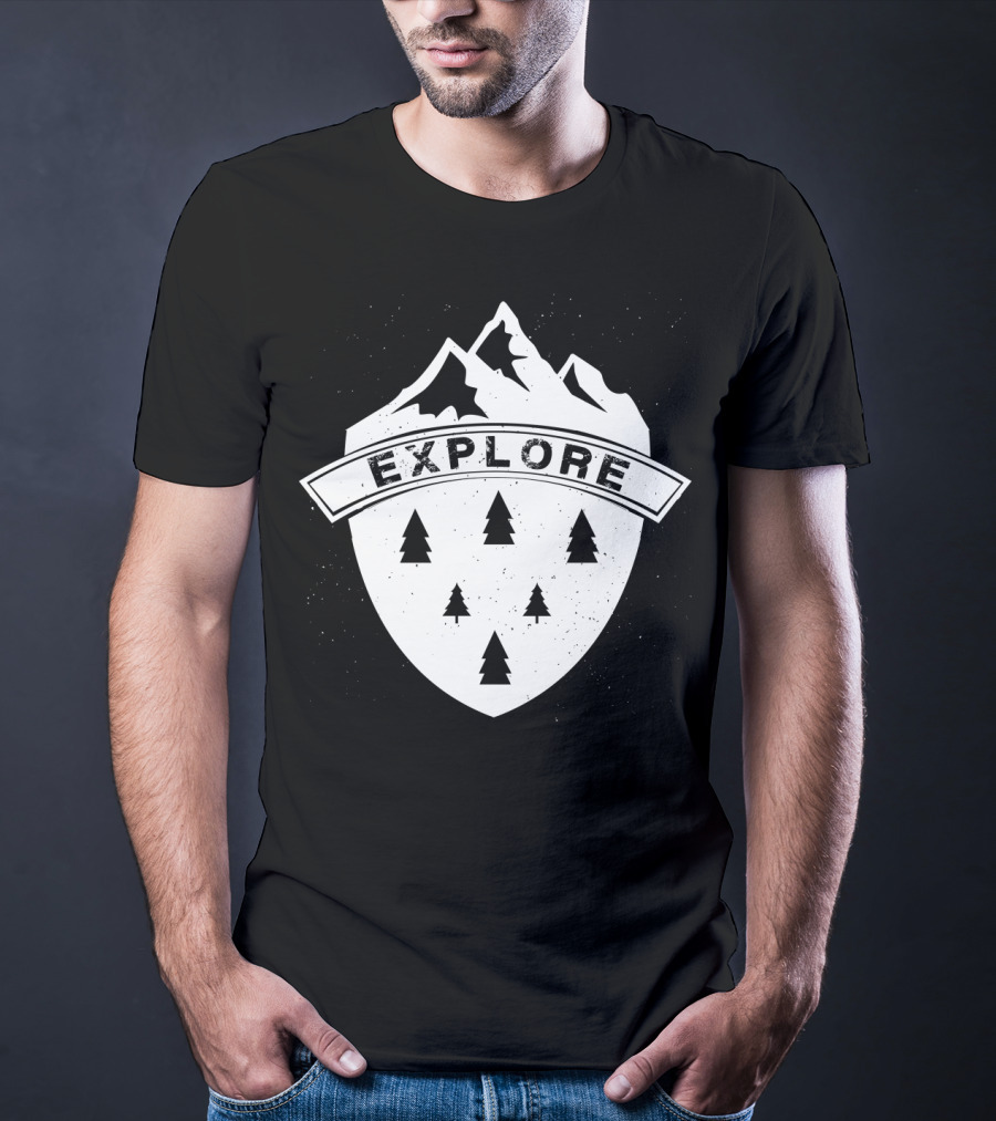 Explore The Great Outdoors Mountains Trees Badge T-Shirt