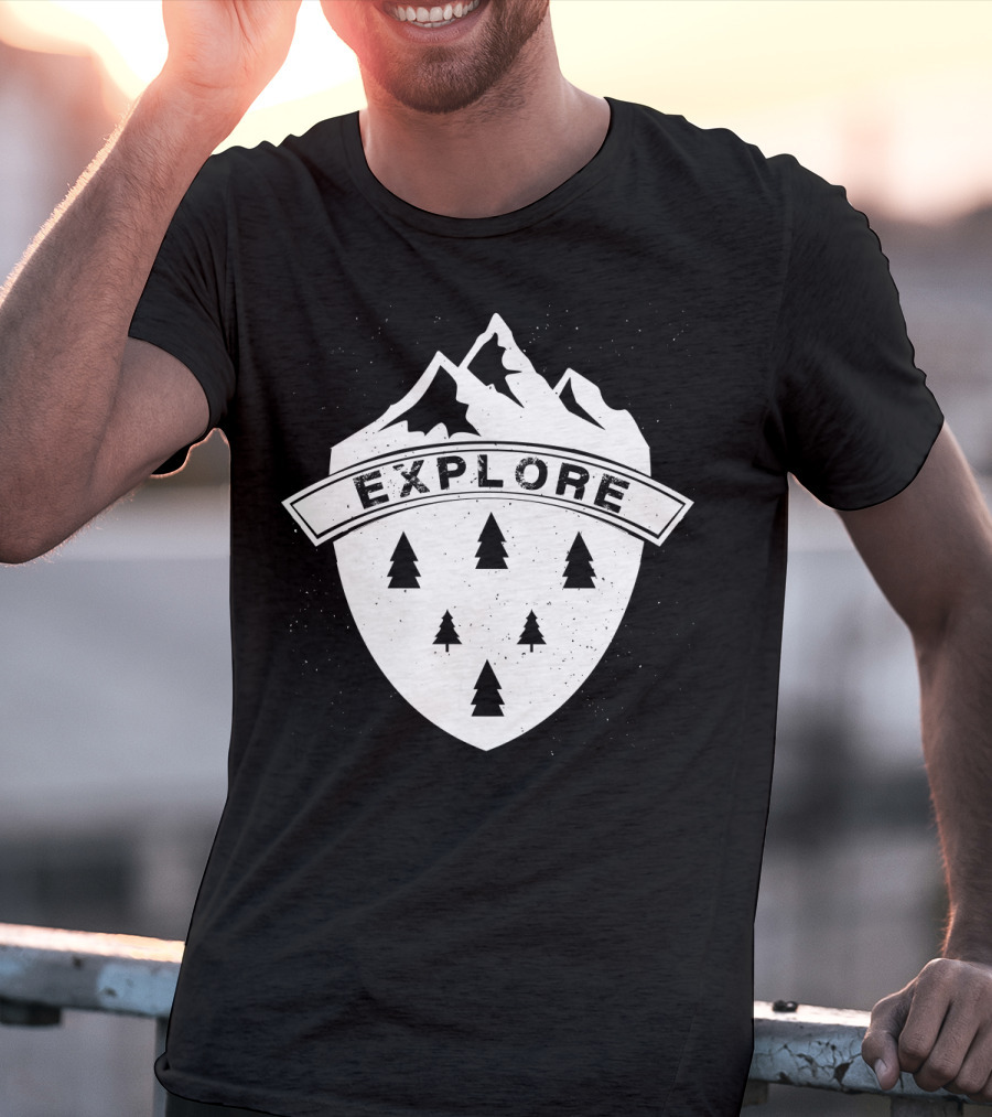 Explore The Great Outdoors Mountains Trees Badge T-Shirt