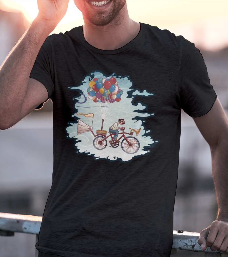 Flight Series Three Whimsical Bicycle Balloon Adventure T-Shirt