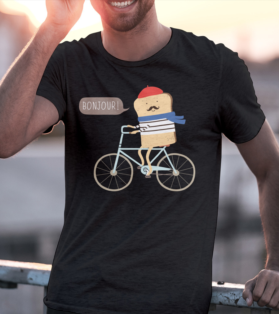 BONJOUR French Toast On Bicycle With Beret And Mustache T-Shirt