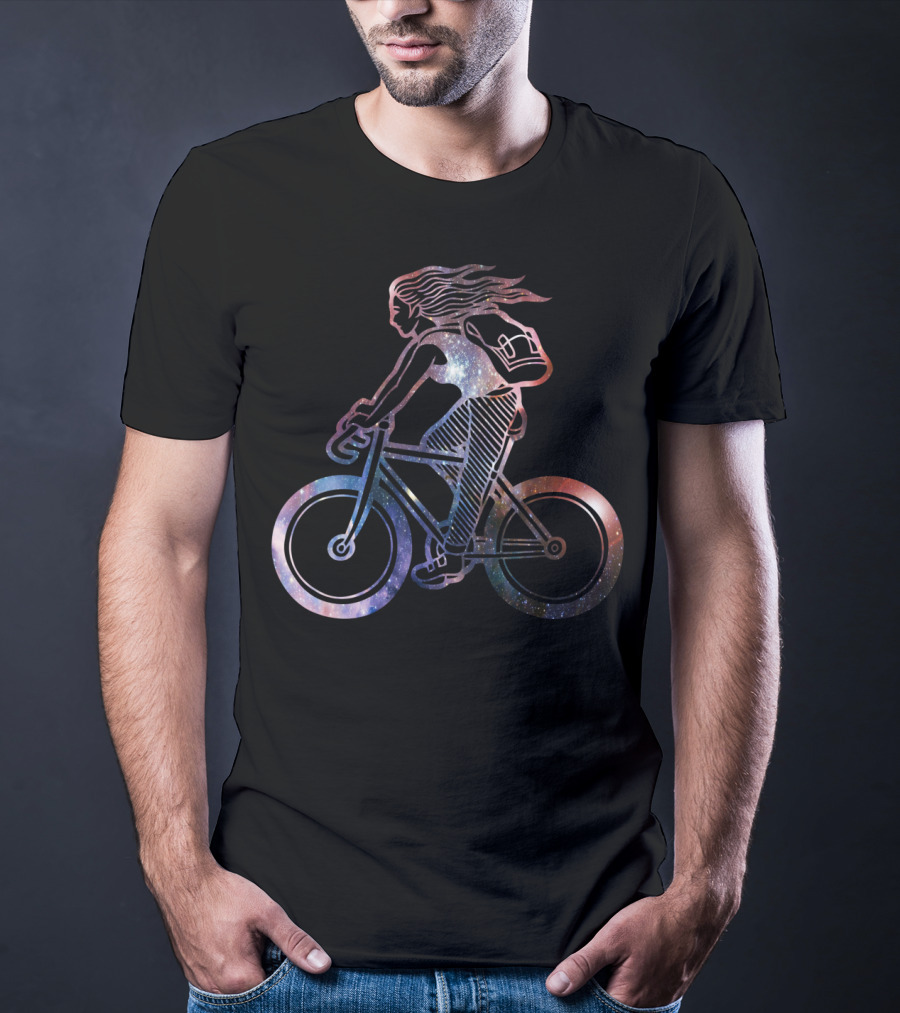 Girl Cycling Galaxy Cosmic Adventure T-Shirt