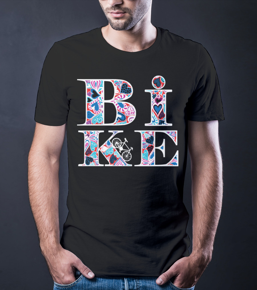 Heart Pattern Bike Typography T-Shirt