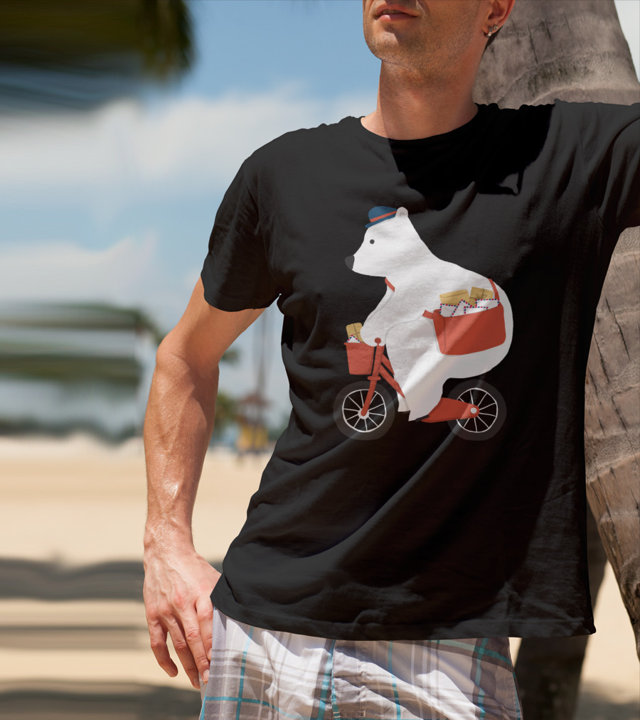 Hey Mr Postman Polar Bear Bicycle Mail Delivery T-Shirt
