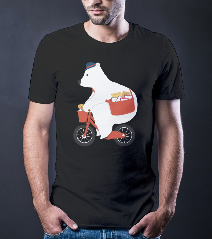 Hey Mr Postman Polar Bear Bicycle Mail Delivery T-Shirt