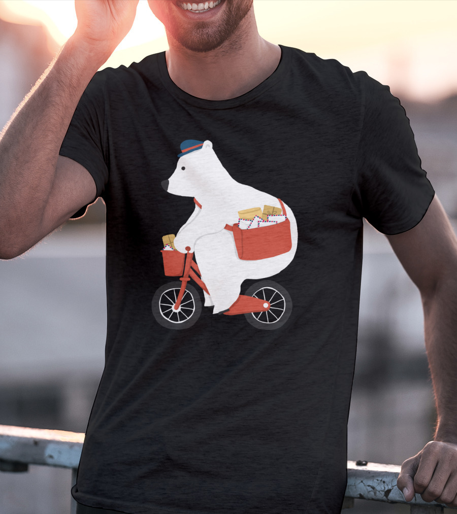 Hey Mr Postman Polar Bear Bicycle Mail Delivery T-Shirt