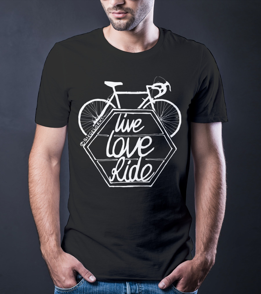 Live Love Ride Bicycle Black Hexagon Design By Siegeworks T-Shirt