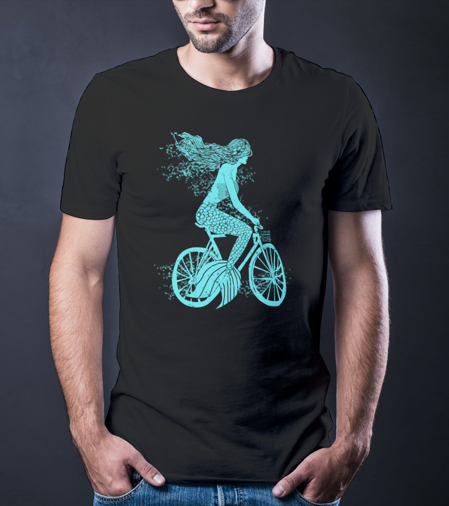 Mermaid On A Bike Ocean Ride Aqua Vision T-Shirt
