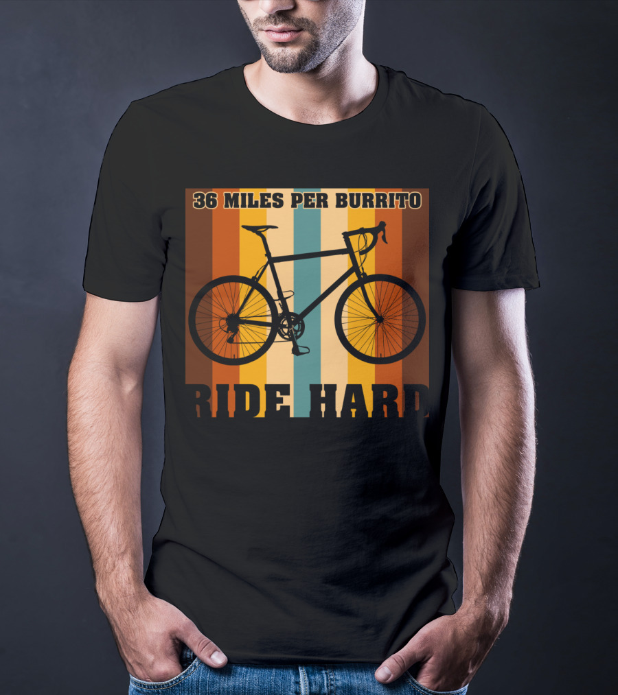 36 Miles Per Burrito Ride Hard Striped Bicycle T-Shirt