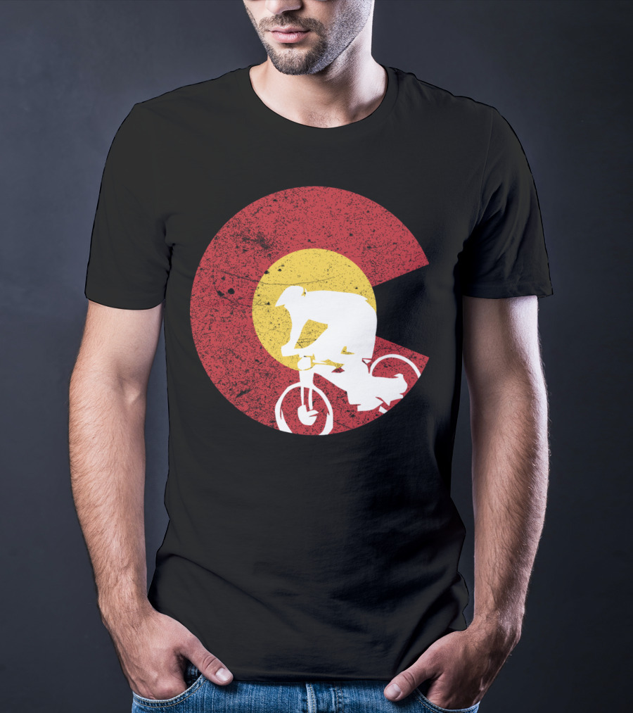 Colorado Mountain Biking Silhouette With State Flag T-Shirt