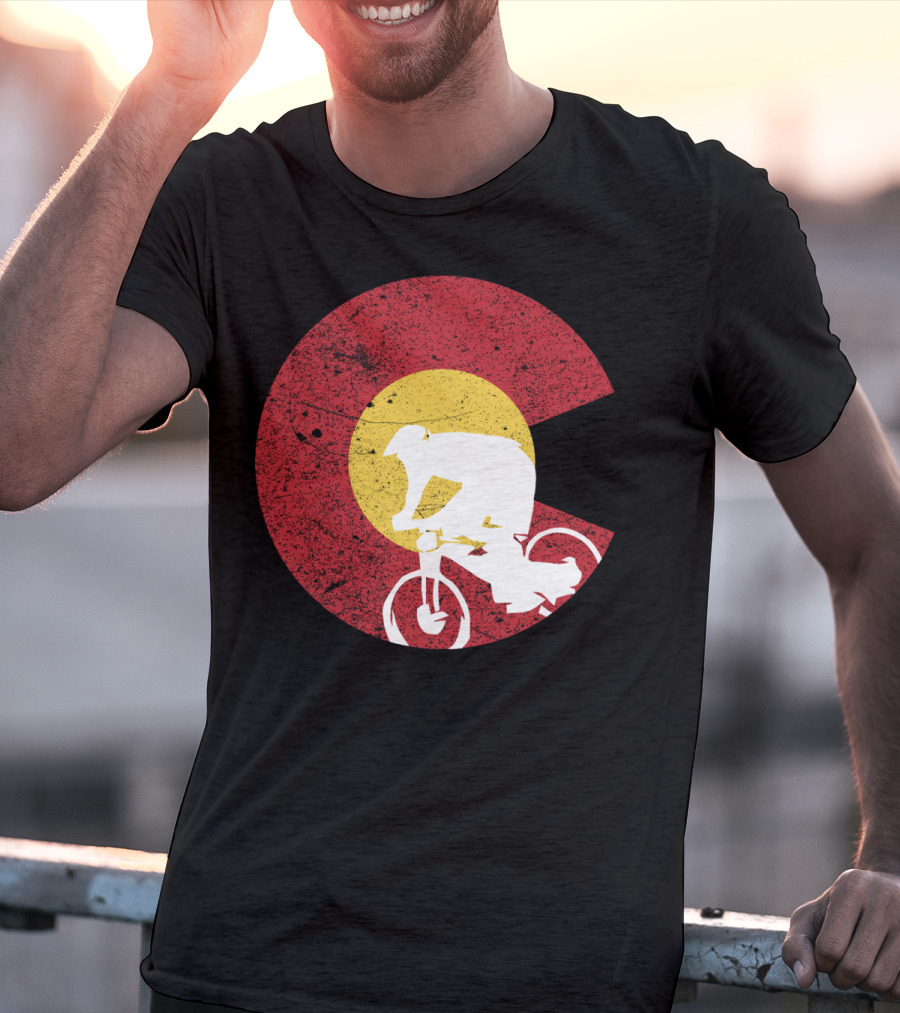 Colorado Mountain Biking Silhouette With State Flag T-Shirt