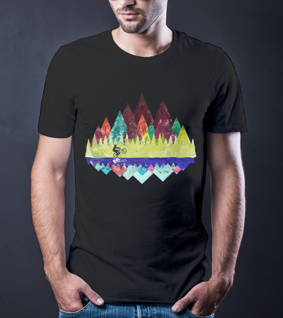 MTB Aqua Trails Mountain Biking Through Colorful Forest Reflections T-Shirt