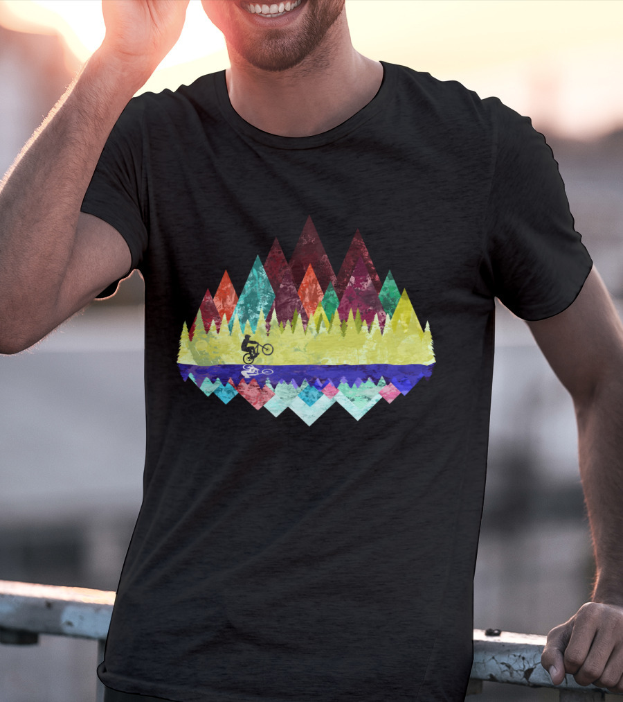 MTB Aqua Trails Mountain Biking Through Colorful Forest Reflections T-Shirt