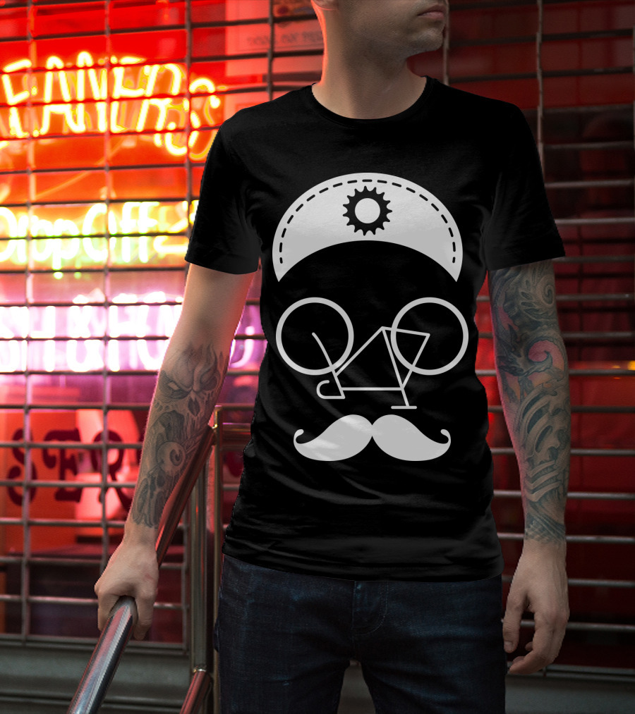 Bicycle Mustache Face Helmet Gear T-Shirt