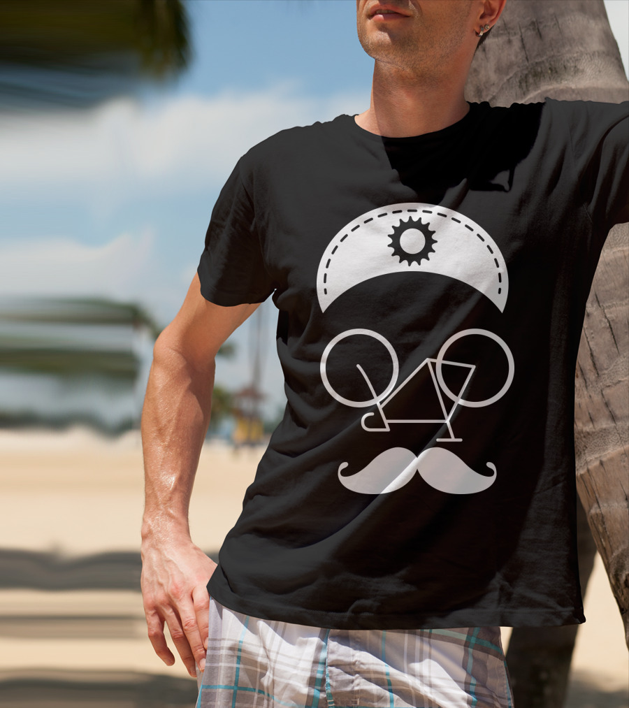 Bicycle Mustache Face Helmet Gear T-Shirt