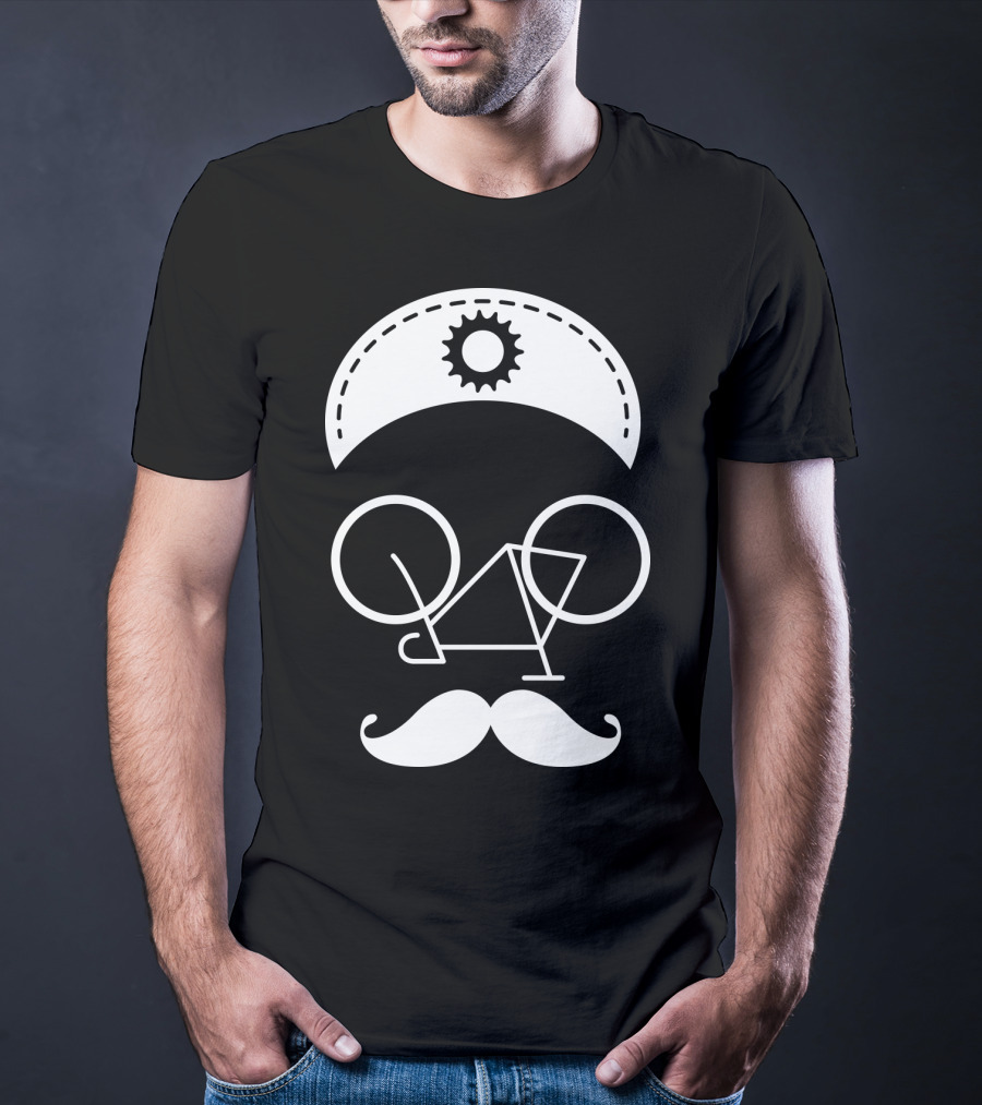 Bicycle Mustache Face Helmet Gear T-Shirt