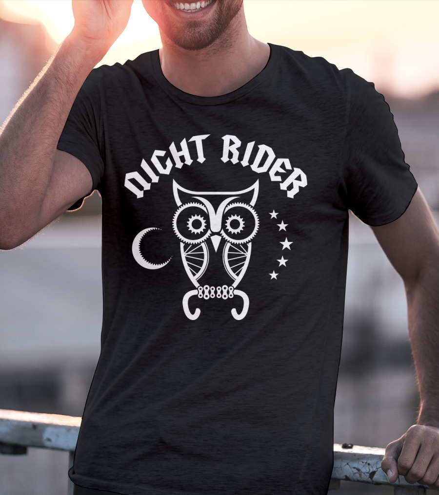 Night Rider Owl Gears And Stars Moon T-Shirt