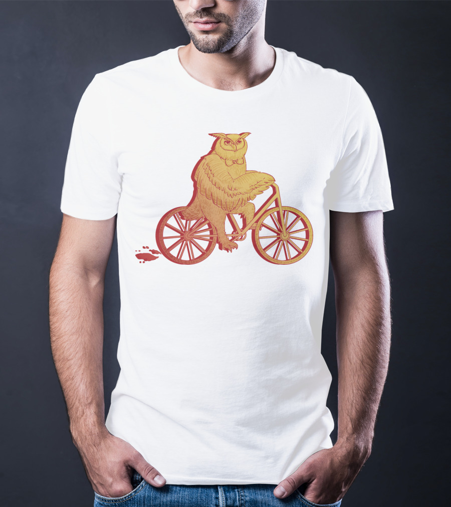 Owl Riding Bicycle With Orange Wheels T-Shirt