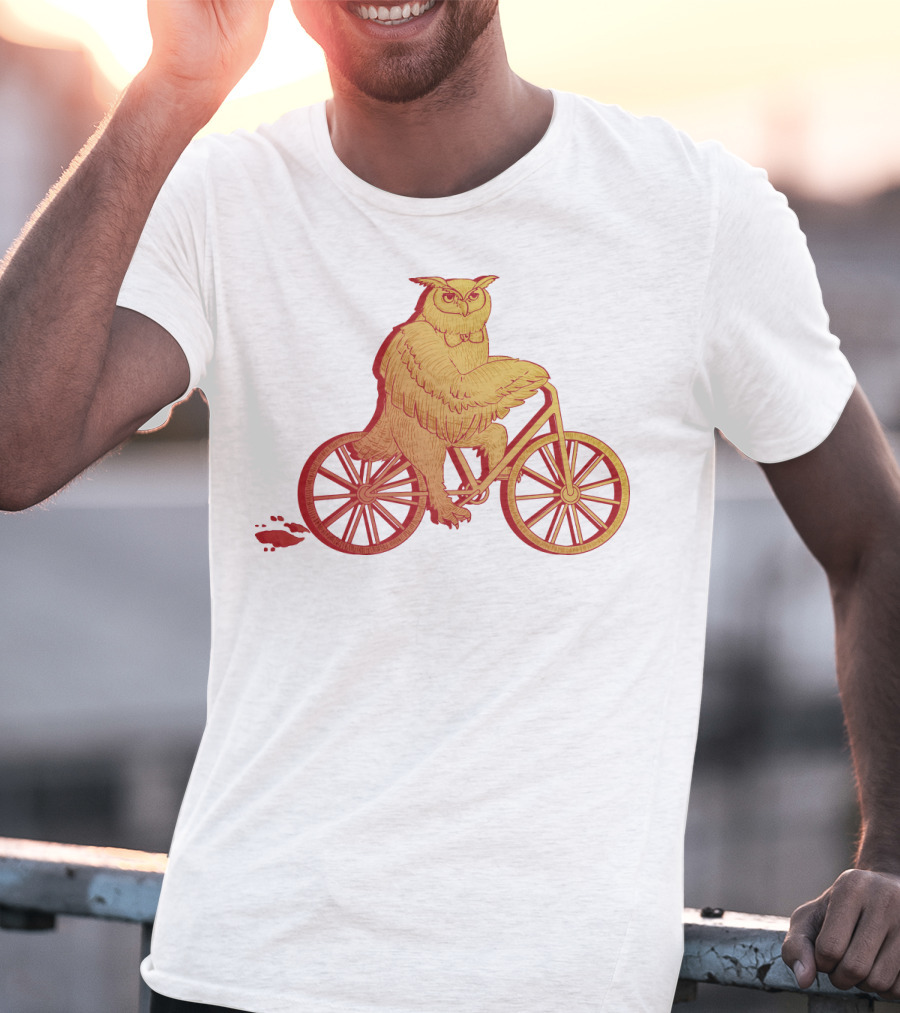 Owl Riding Bicycle With Orange Wheels T-Shirt