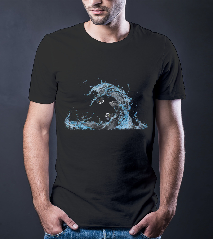 Panda Cycling In Ocean Waves T-Shirt