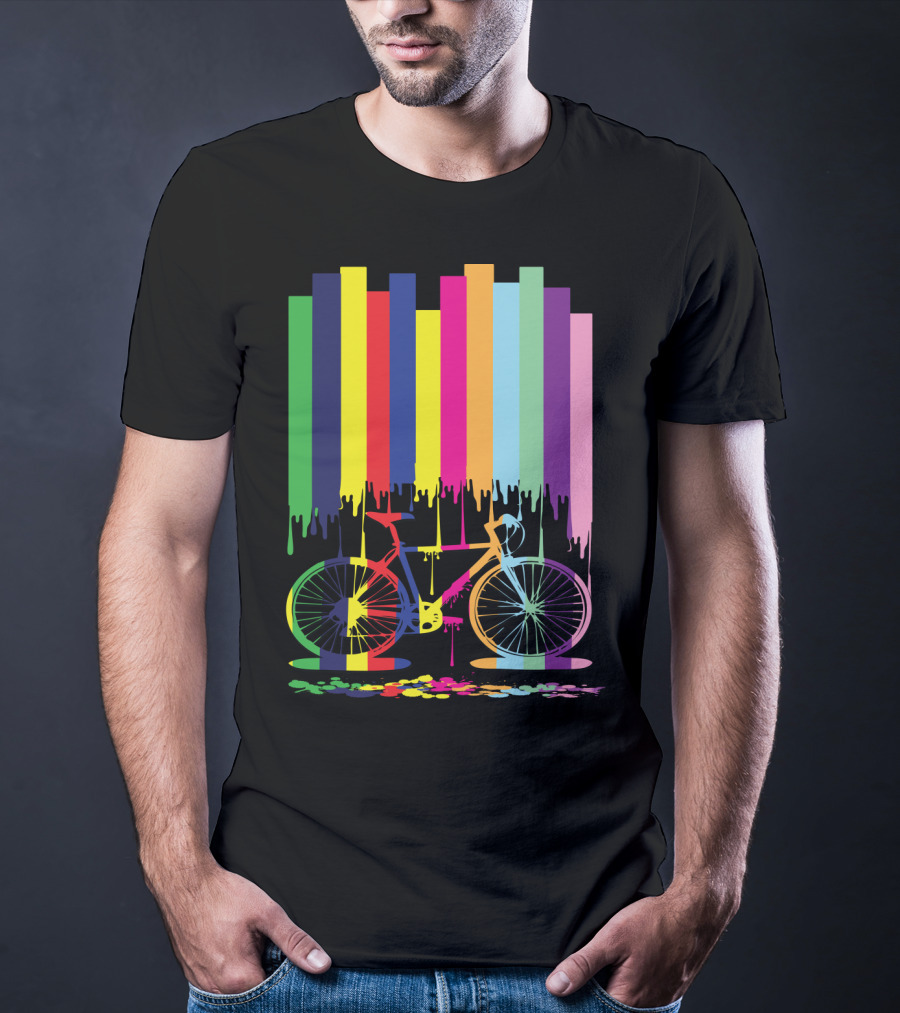 Rainbow Bicycle Dripping Paint Stripes T-Shirt