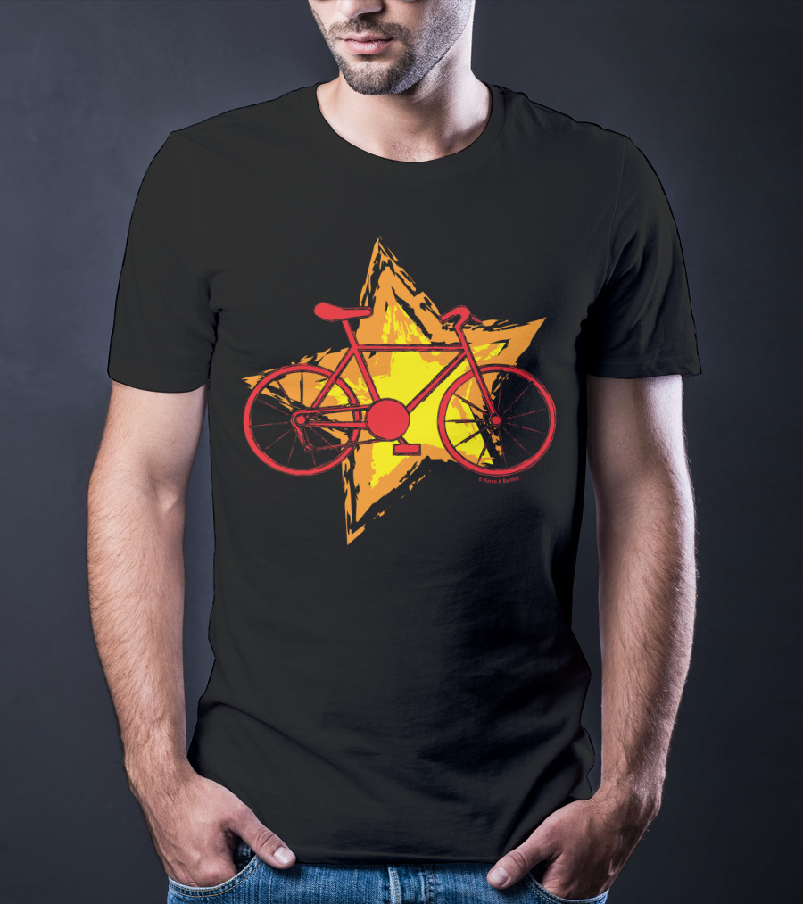 Red Bike On Yellow Star Background T-Shirt