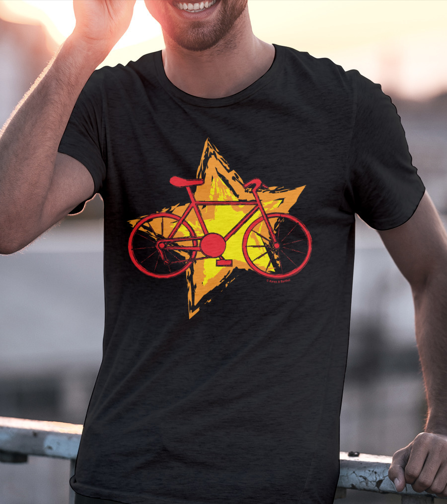 Red Bike On Yellow Star Background T-Shirt