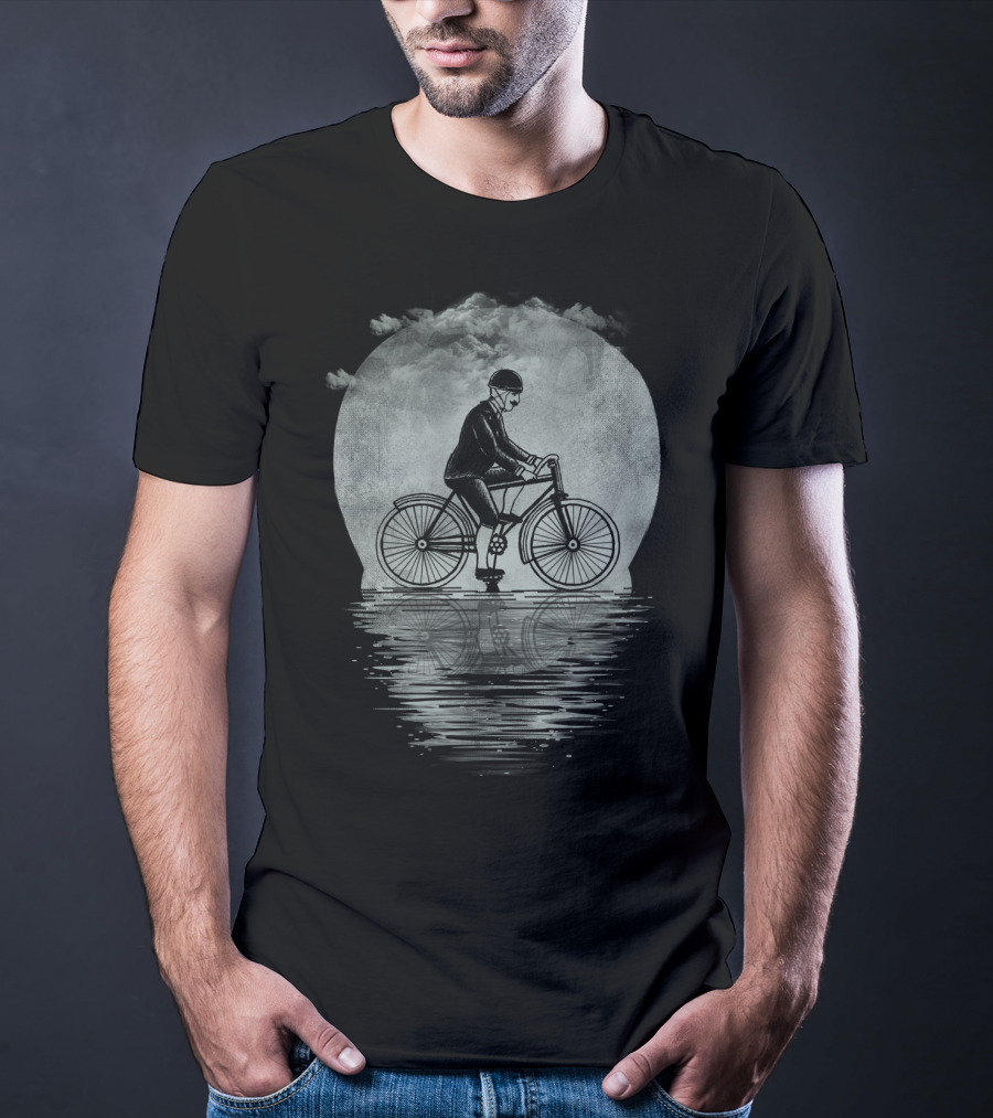 Ride Hard Or Die Young Bicycle Rider Reflecting On Water Under Cloudy Sky T-Shirt
