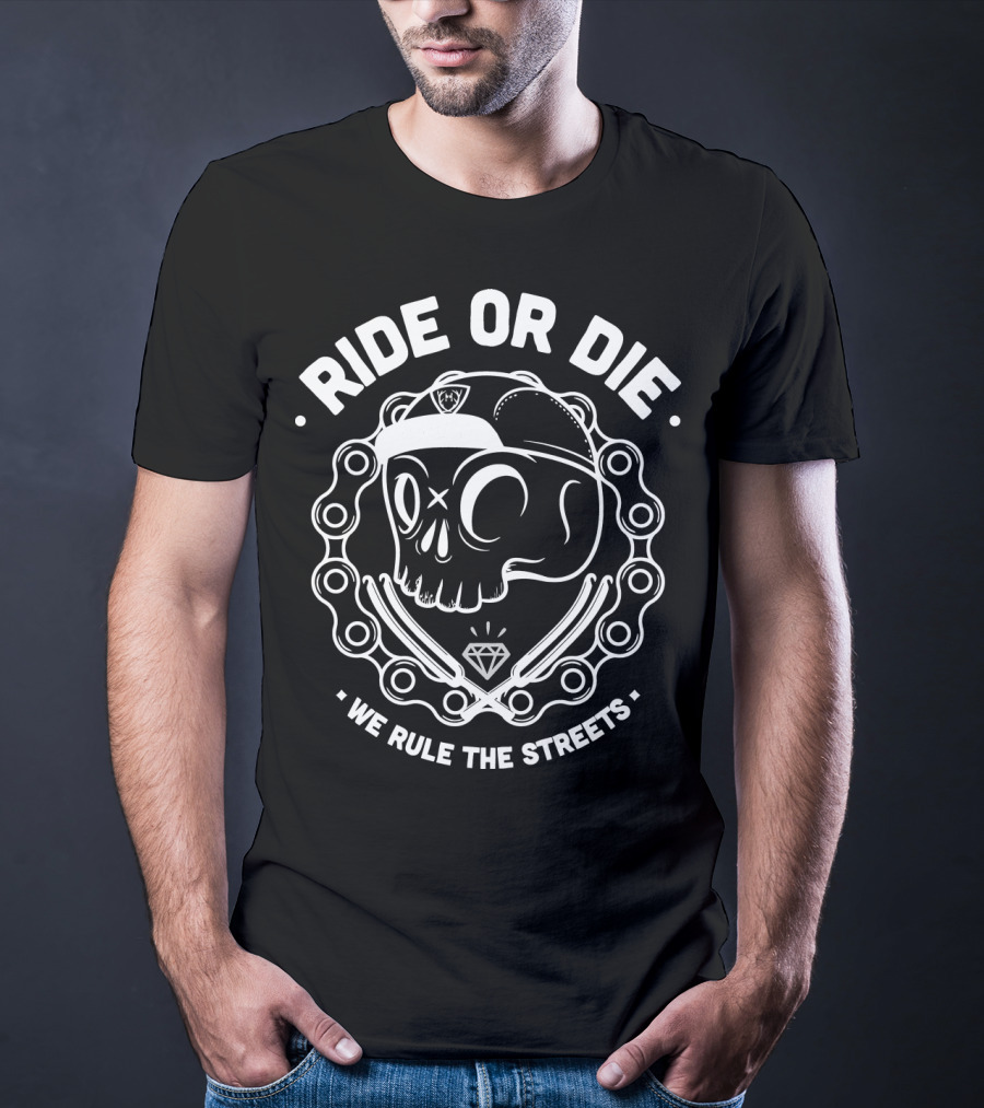 Ride Or Die Skull With Cap And Chain We Rule The Streets Diamond T-Shirt