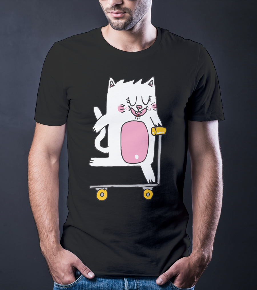 Riding The Scooter With Happy White Cat T-Shirt