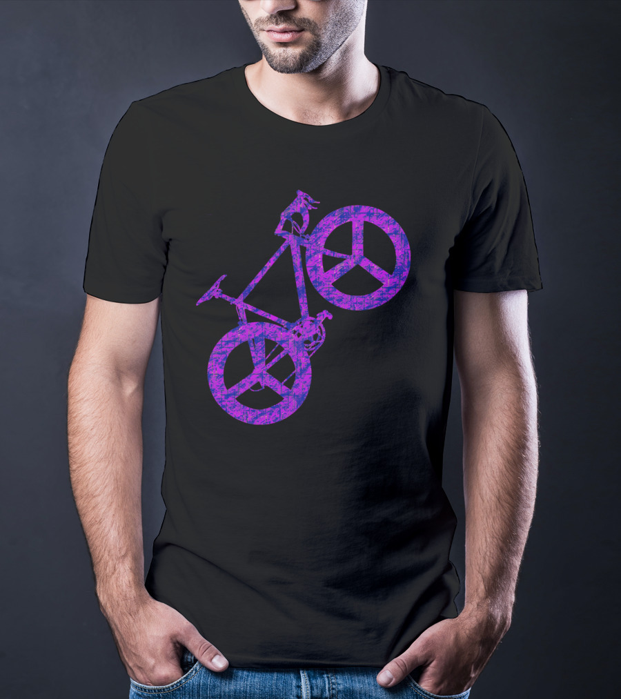 Purple Bicycle Peace Symbol Wheels T-Shirt