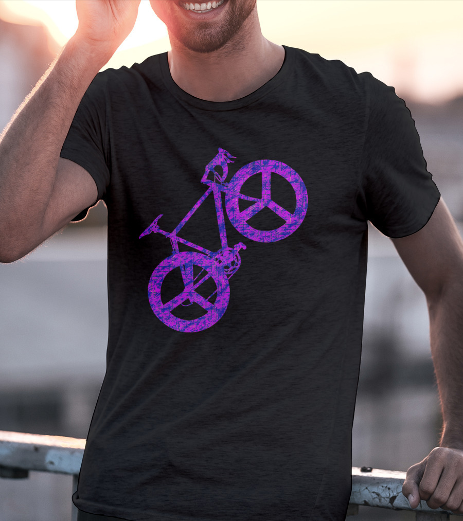 Purple Bicycle Peace Symbol Wheels T-Shirt