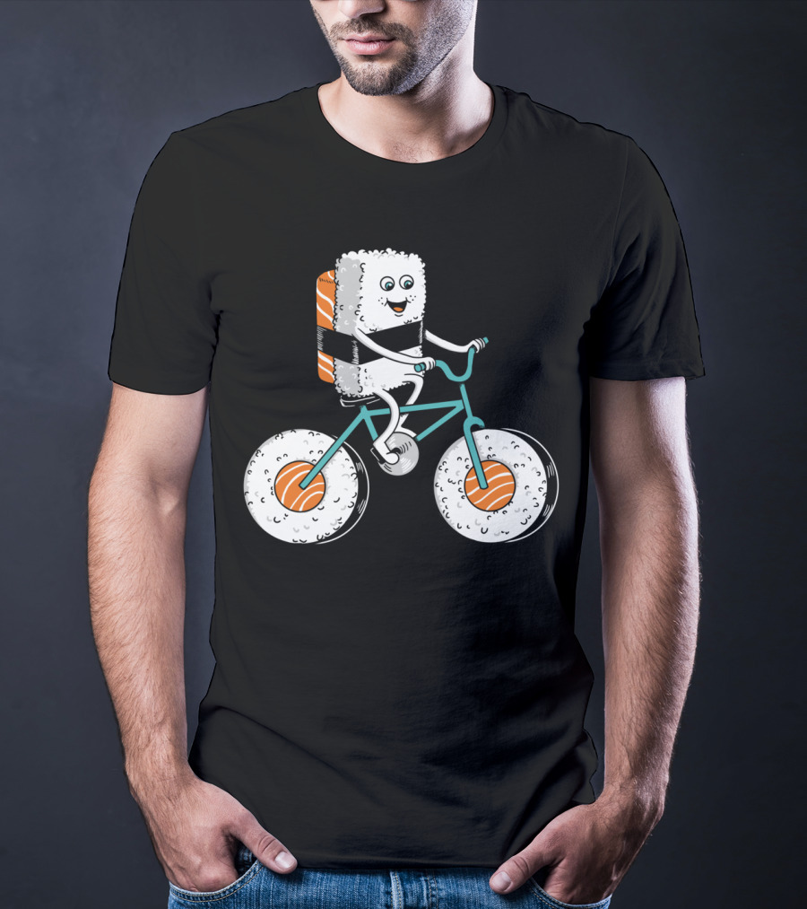 Sushi Roll On Bicycle With Sashimi Wheels T-Shirt