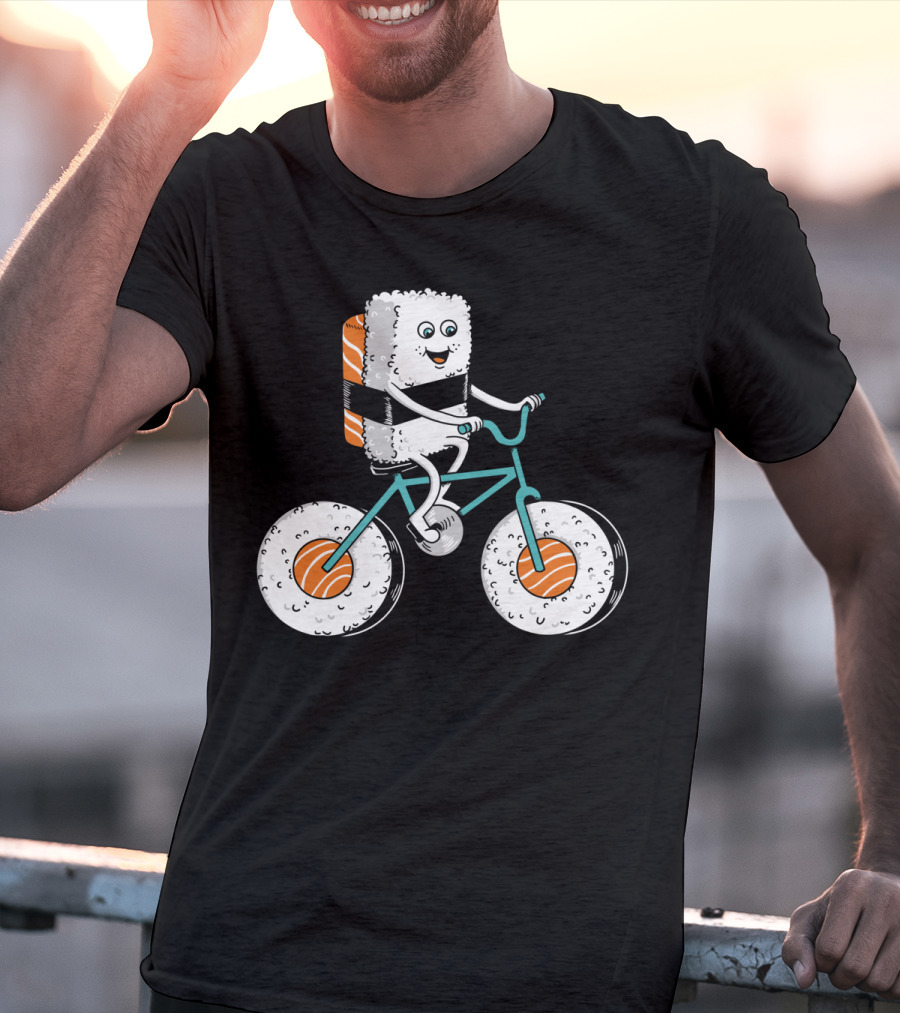 Sushi Roll On Bicycle With Sashimi Wheels T-Shirt