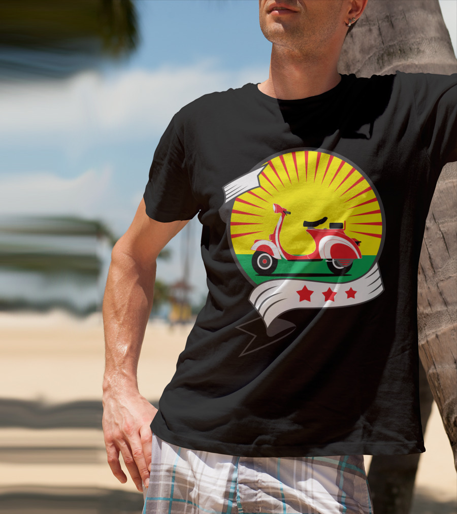 Vintage Red Scooter Sunburst Three Star Emblem T-Shirt