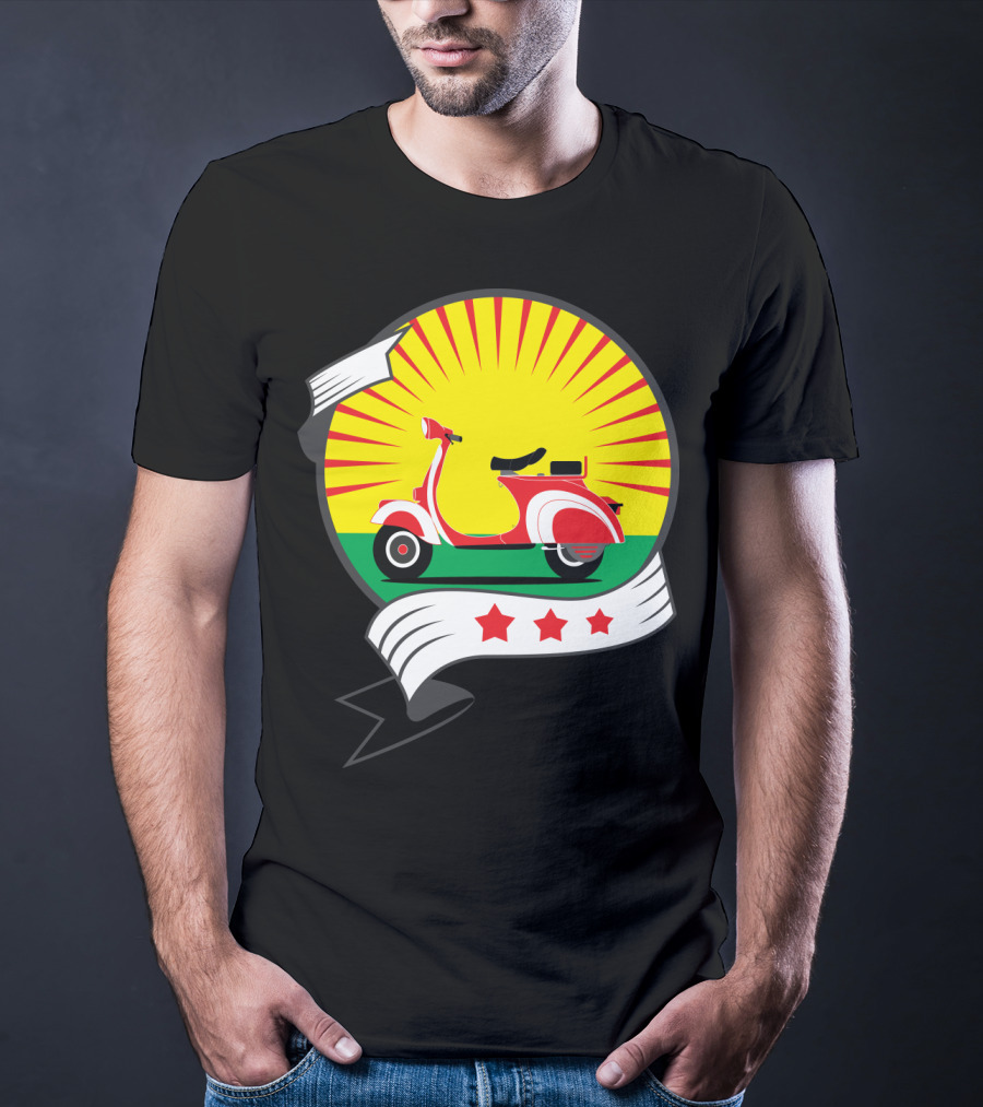 Vintage Red Scooter Sunburst Three Star Emblem T-Shirt