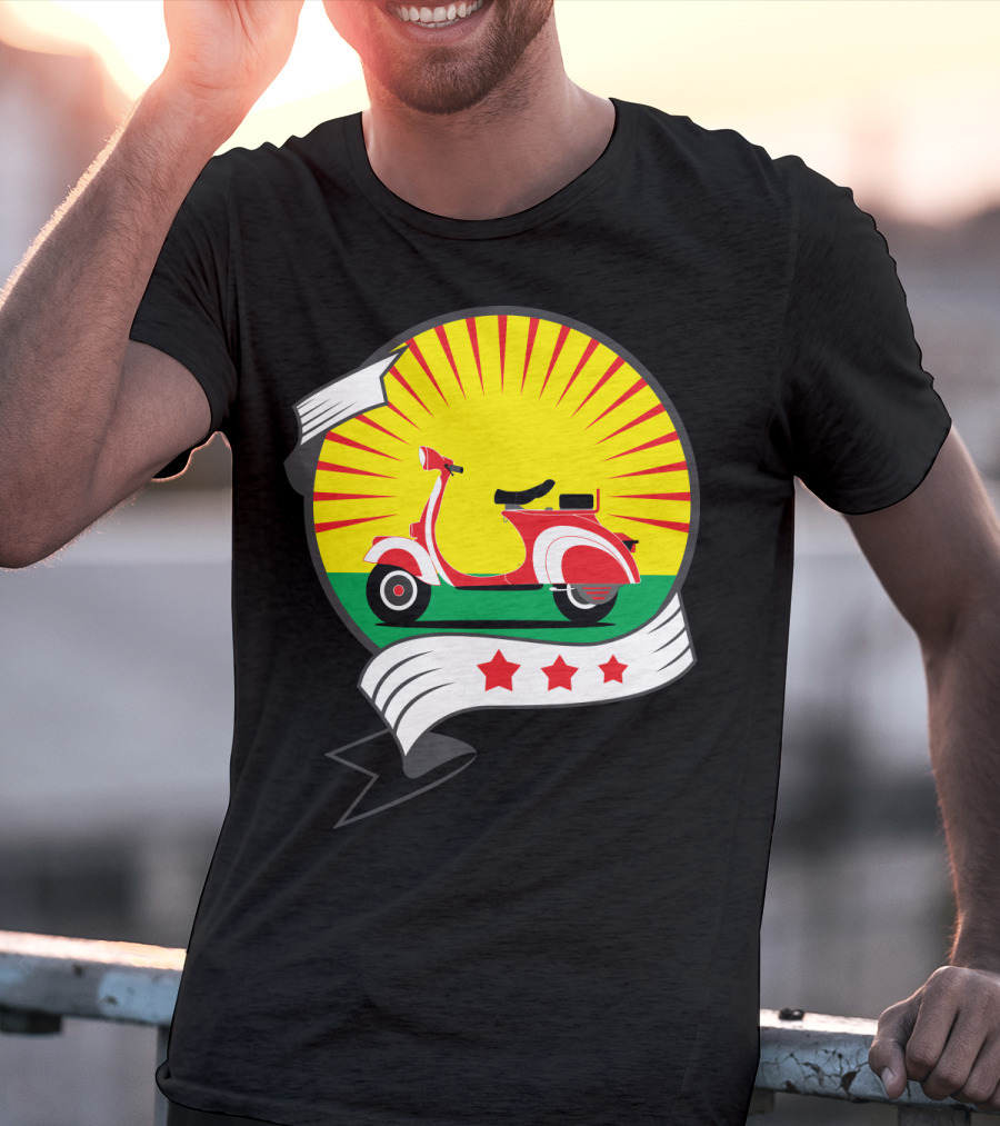 Vintage Red Scooter Sunburst Three Star Emblem T-Shirt