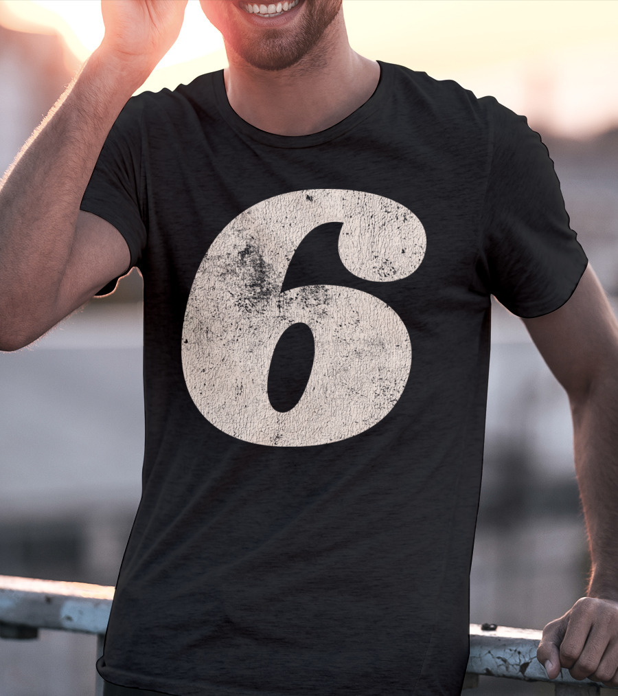 Vintagestyle Number 6 Distressed Retro Look T-Shirt