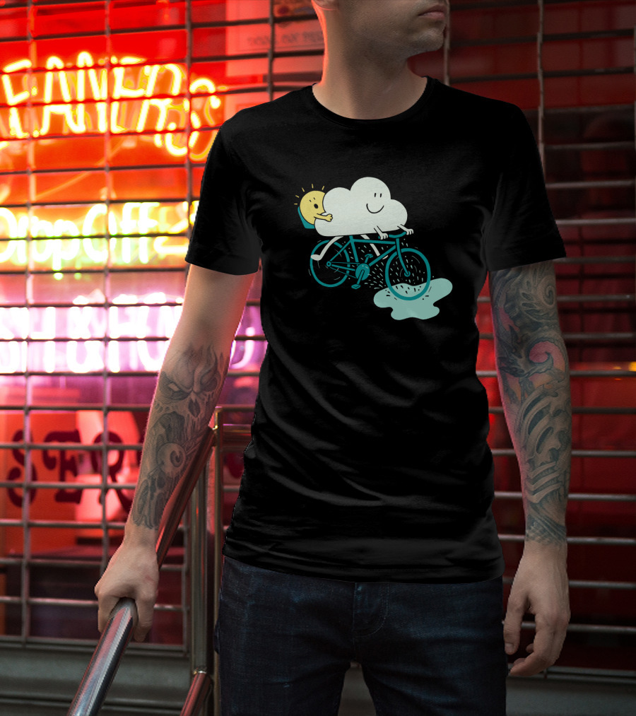 Weather Cycles Happy Sun And Cloud Riding Bicycle T-Shirt