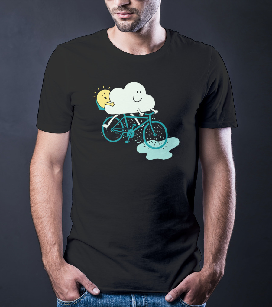 Weather Cycles Happy Sun And Cloud Riding Bicycle T-Shirt