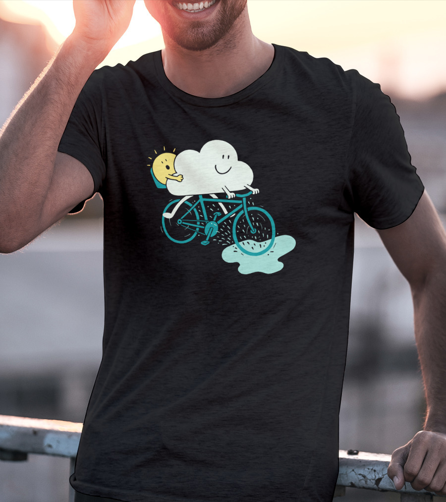 Weather Cycles Happy Sun And Cloud Riding Bicycle T-Shirt