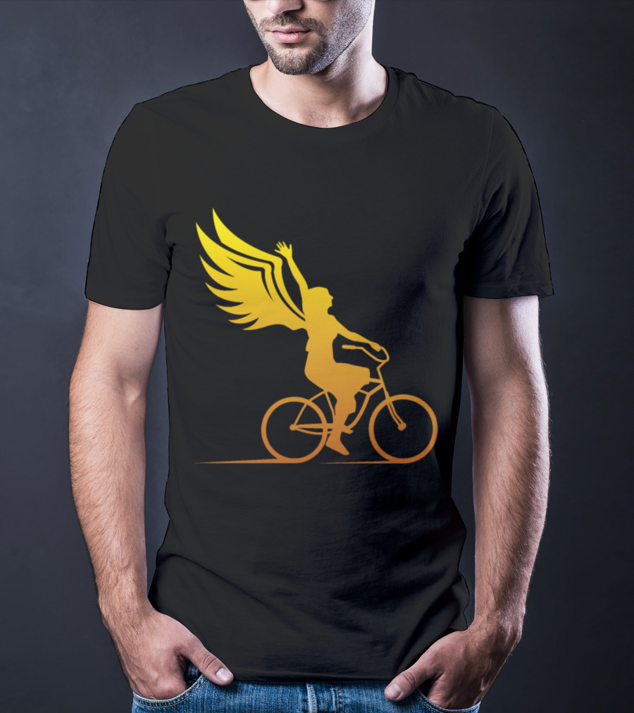 Women Riding Bike With Angel Wings T-Shirt